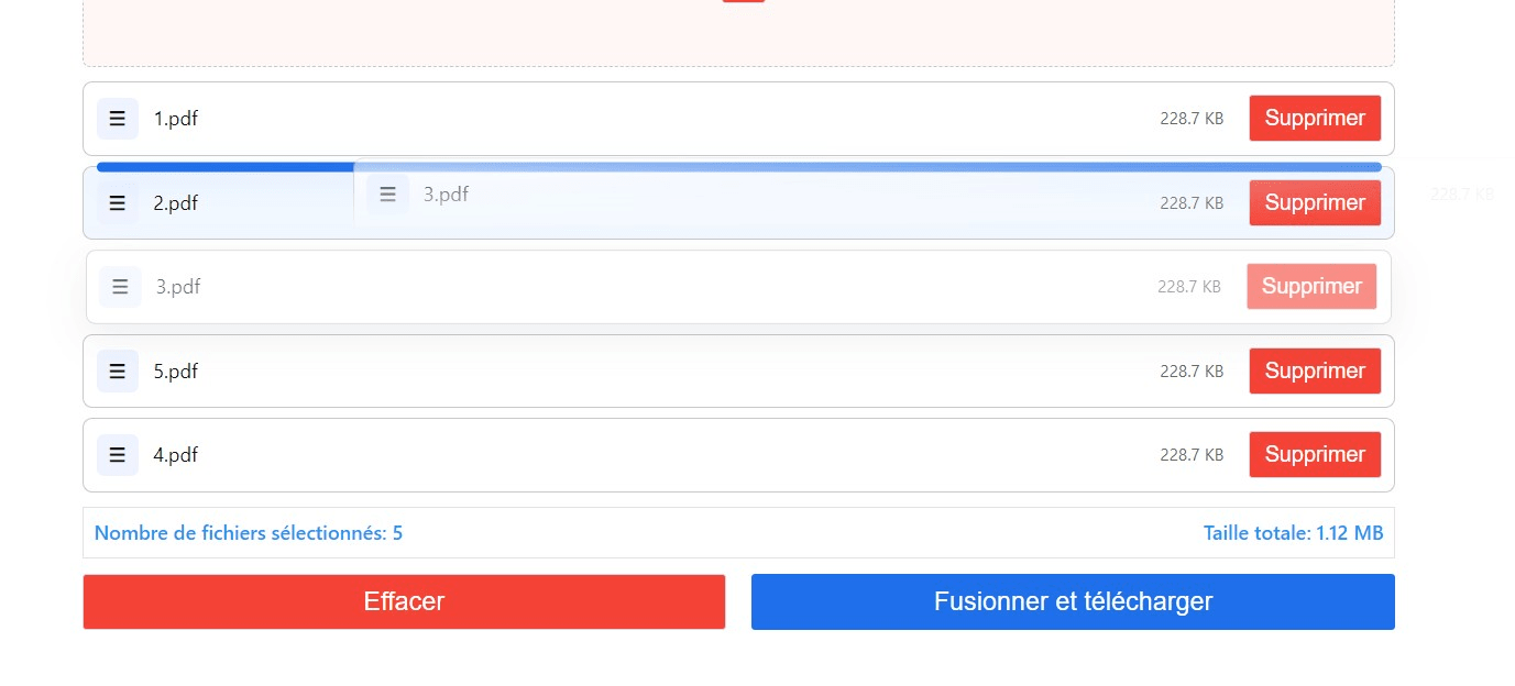 Liste de fichiers et réarrangement par glisser-déposer