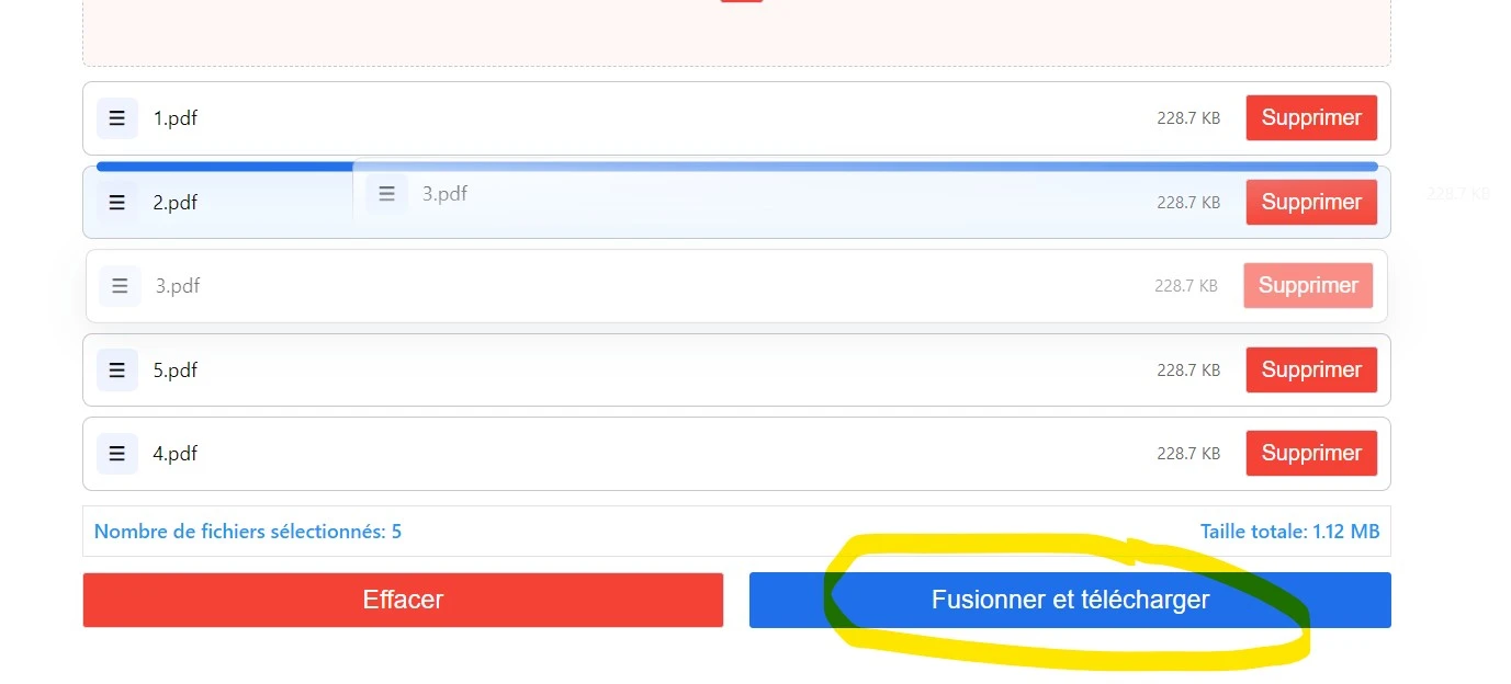 Écran : fusion en cours